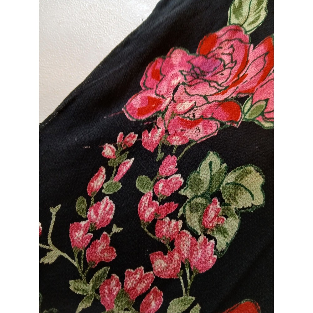 VTg y2k Bias Cut Black Dark Pink Floral Rose Midi Dress Beaded V-Neck sz 8 - Picture 11 of 12